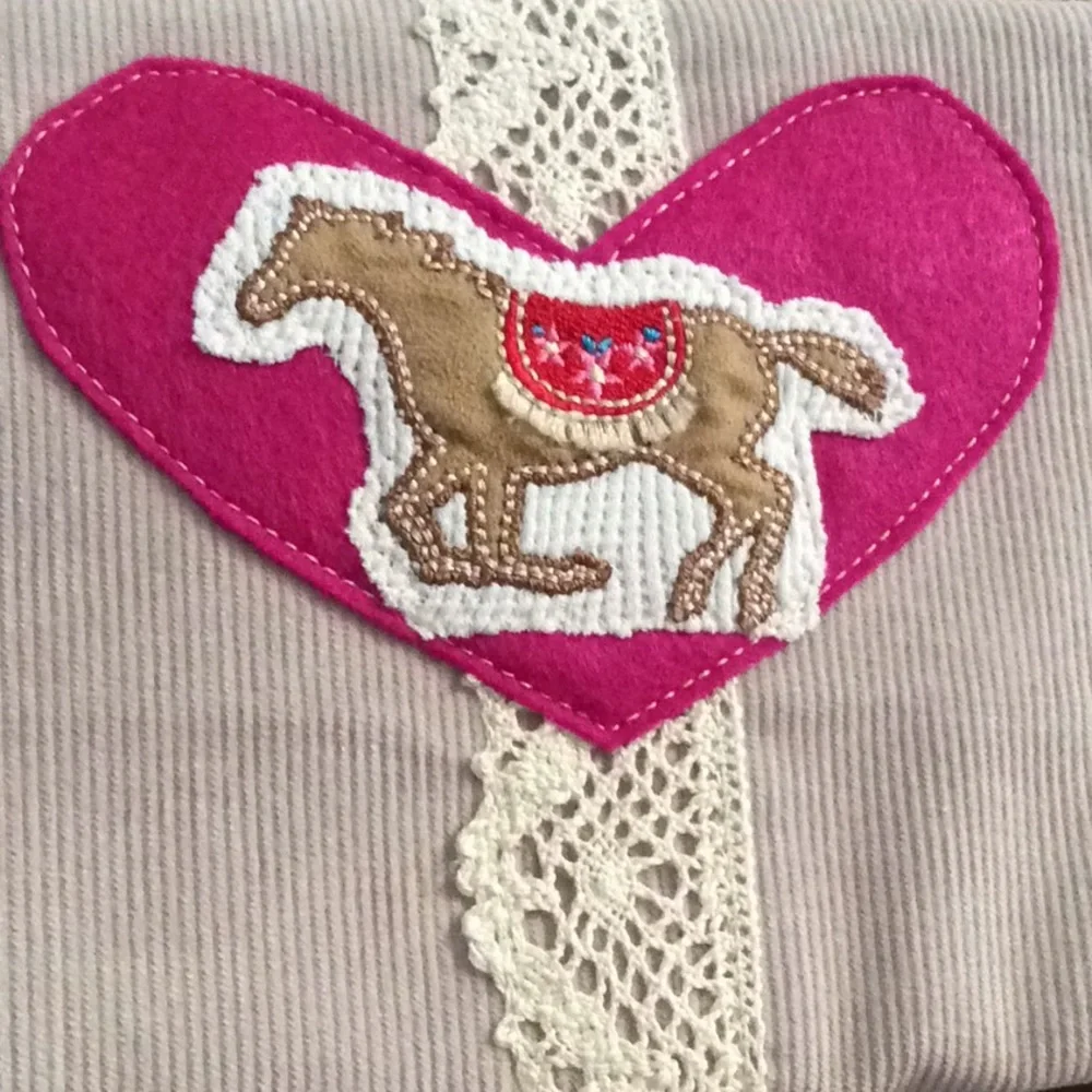 Handmade cotton corduroy horse appliqué lace pillow cover girl’s room western 14